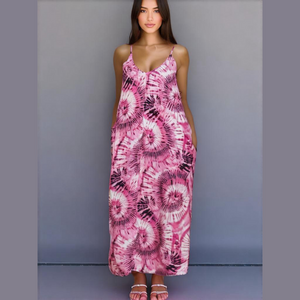 Tie dye spaghetti strap sundress. Pink and black. Small. NWT